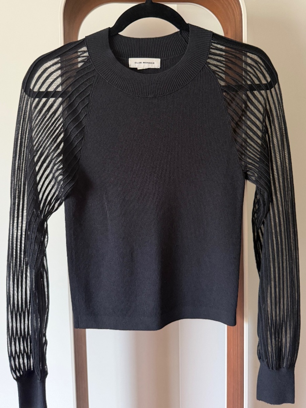 Club Monaco Black Sheer-Sleeve Knit Top – Size S